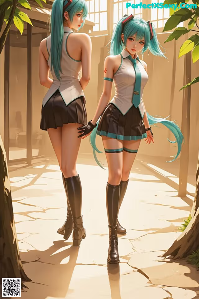 A couple of anime girls standing next to each other.
